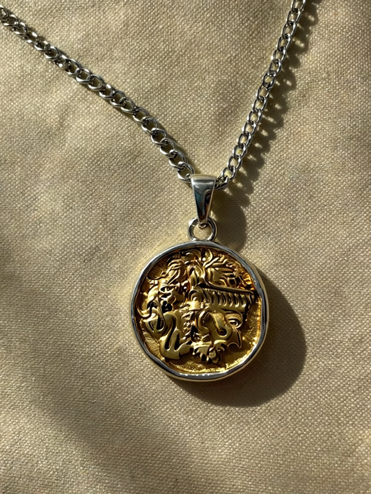 18K Gold - 'Greek Bullion' Pendant Necklace