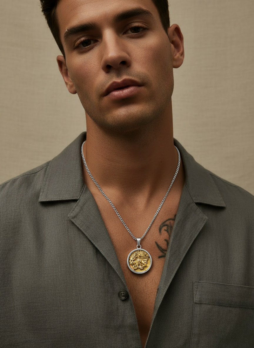 18K Gold - 'Greek Bullion' Pendant Necklace