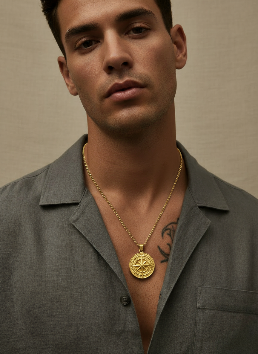 18K Gold - 'Golden Compass' Pendant Necklace