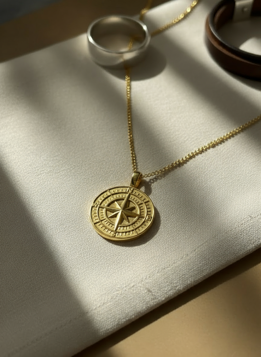 18K Gold - 'Golden Compass' Pendant Necklace
